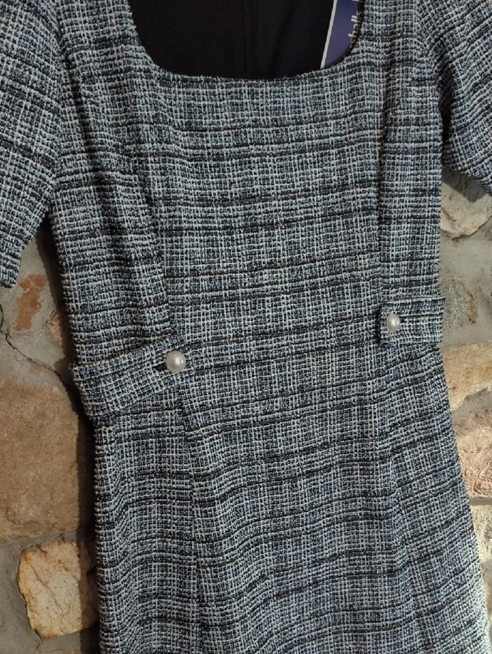 Taylor Blue and White Tweed Mini Dress - Picture 3 of 10